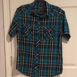 Helix Blue and Green Casual Button Down Shirt
